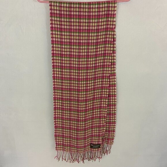 Scottish 100% Cashmere Scarf - Pink, Red, Green & Yellow Plaid w/ Fringe 64 in. - Picture 4 of 7